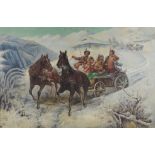 Russian School (19th/20th century): Figures travelling in a winter landscape, oil on canvas,