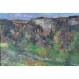 Continental School (20th century): A river running through a valley, oil on board,