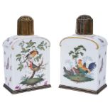 A Pair of 18th Century KPM Ceramic Tea Caddies: The porcelain bodies decorated with bird and