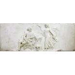 An Early 19th Century Carved Marble Frieze: Depicting a seated Shakespeare holding a pen and paper,