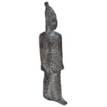 An Ancient Egyptian Bronze Figurine: Late period (664-332 BC) Representing a standing pharaoh. H 17.