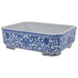 A Small Chinese Blue and White Planter: Of rectangular shape with indented corners.