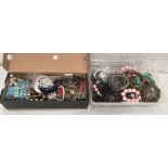 Two boxes of costume jewellery to inc necklaces,