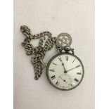 A silver pocket watch, Albert & Pentacle FOB,