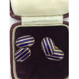 A pair of 9ct striped blue enamel cufflinks