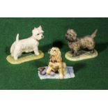 Three Border Fine Arts figure groups, West Highland Terrier, Brown Border Terrier and 'Toby' James