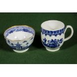 Two blue and white Worcester coffee cups