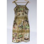 A silk dress with Indian scenes and script