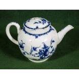 A blue and white Worcester teapot, blue crescent mark to base
