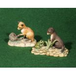 Two Border Fine Arts figure groups, 'First Encounters' fox cub and baby hedgehog and 'Otter and