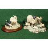 Two Border Fine Arts figure groups, Ewe and three lambs together with Lamb and collie pup by R Ayres