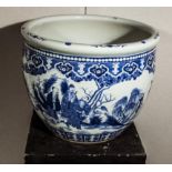 A large Chinese blue and white fish bowl 20th century. Size height 43cm x 53.5cm Diameter