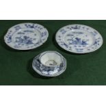 Two tin glazed Dutch delft/china pattern plates 1800 century A/F together with a tea bowl and