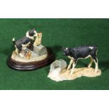 Two Border Fine Arts figure groups, Calf with upturned milk bucket, and Collie Pup and Kitten