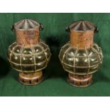 A pair of ship's copper and glass lamps