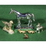 A collection of plated and brass animals