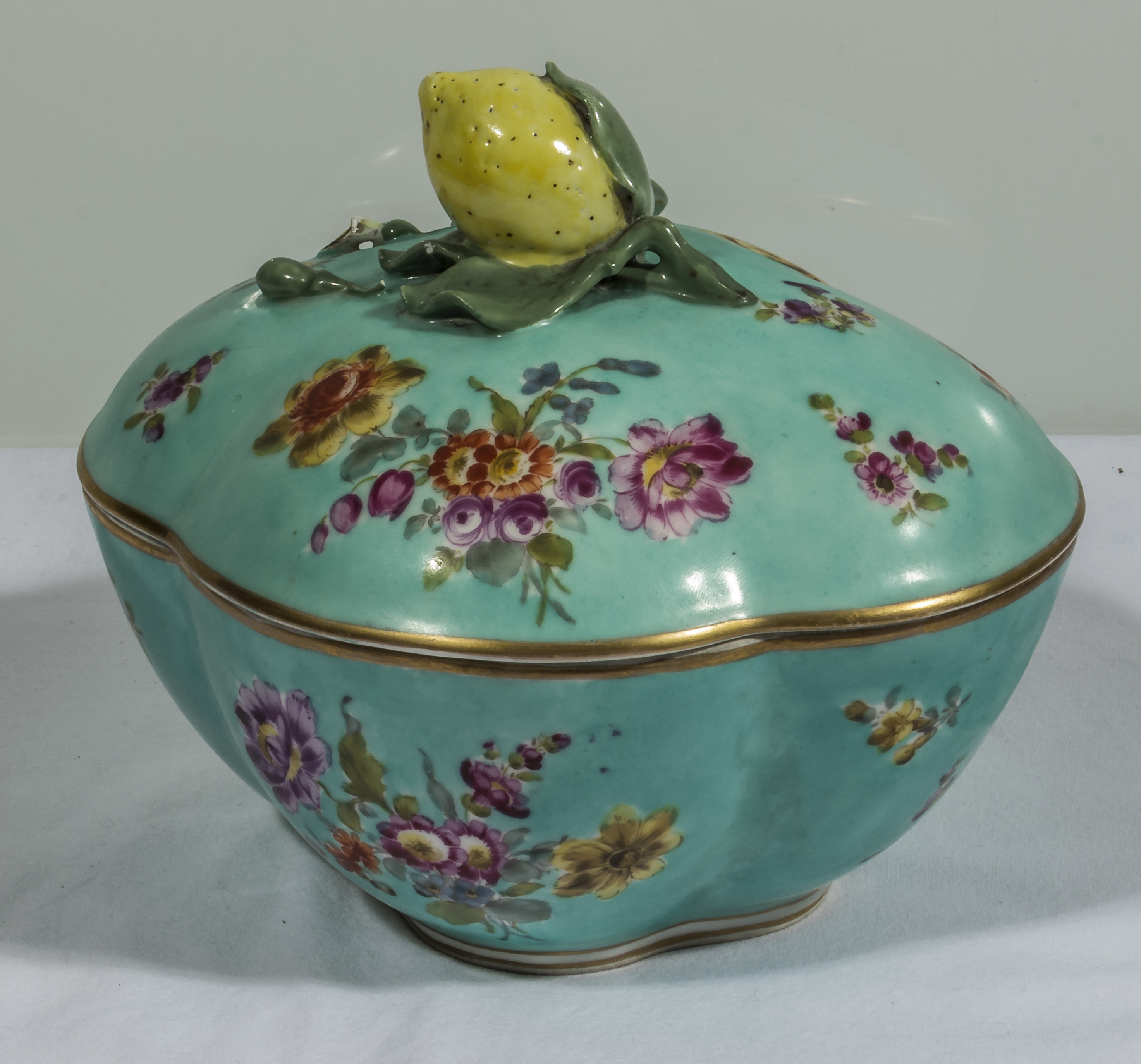 A 19th century lidded bowl possibly Helena Wolfsohn with interlinked A and R mark to base, some loss