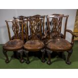 A set of 6 late Victorian mahogany dining chairs in the Chippendale style.