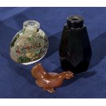 Two Chinese scent bottles and a chicken