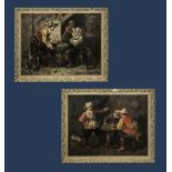 A pair of gilt framed oil on canvas depicting tavern scenes, image size 53cm x 64cm