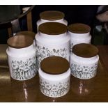 Seven Hornsea Cornrose storage jars