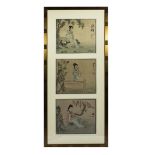 Three framed Oriental prints, each image 19.5cm x 22.5cm