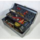 A fishing tackle box and contents