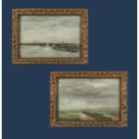 A pair of framed wash pictures, 17cm x 24cm