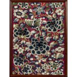 A framed Japanese silk panel, 28cm x 20cm