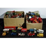 A large collection of play worn diecast models, including Corgi, Matchbox