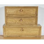 Three drop front pine file boxes.(lawyers clearance).
