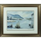 A framed limited edition print 95/350 Rydal Water, Cumbria signed by the artist John Knight 24.5cm x