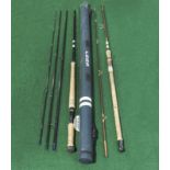 A Loop blue line 15' 4 pieces #10 fishing rod with tube and bag together with a two piece fly rod
