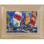 A framed oil on board of sailing boats, image size 19cm x 28cm