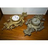 Two brass cartel clocks