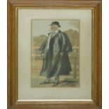 George Fothergill full length colour caricature of a cloaked gentleman dated 1898
