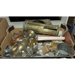 A box of vintage copper and brass items