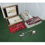 Nine boxes of cutlery and two serving spoons