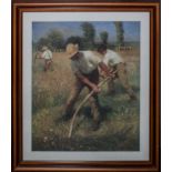 A framed print of harvesting