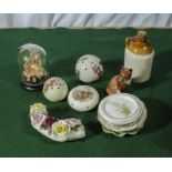 Three pomanders, small trinket dishes and other items