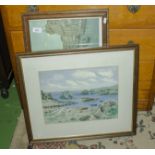 A framed watercolour and a framed print