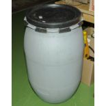 A plastic lidded barrel