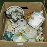 A box of assorted pottery items
