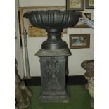 A massive 20th century Victorian style garden urn on stand, 176cm tall and the bowl measures 120cm