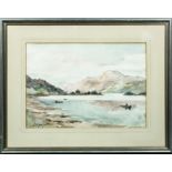 A framed watercolour of a lake scene, signed J K Maxton size 27cm x 38cm