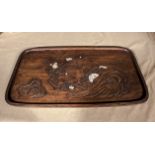 A Japanese hard wood with ivory inlay tray, 38cm x 65cm