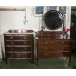 A mahogany dressing table and chest of drawers two over four