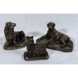 Three cold cast resin bronze figures Yorkshire Terrier, Bassett Hound and a retriever