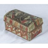 A 19th century Plains Native American Indian bark lidded box with quill decorations applied to the