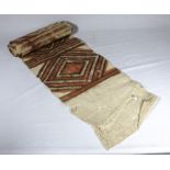 Antique Fijian decorated bark cloth painted with geometric pattern in natural pigments, 7 feet